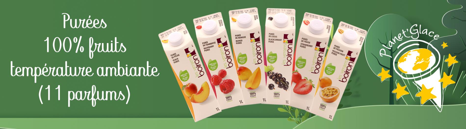 Ananas • Cassis • Fraise • Framboise • Fruits tropicaux • Fruits rouges • Mangue • Myrtille • Passion • Pêche • Poire